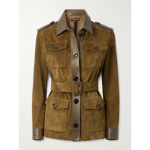 belted-leather-trimmed-suede-jacket Belted leather-trimmed suede jacket