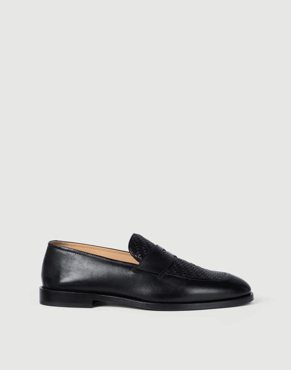 Braided Calfskin And Polished Calfskin Penny Loafers