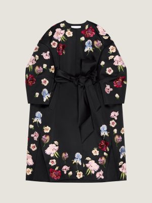 Cocoon Coat In Satin With Embroideries