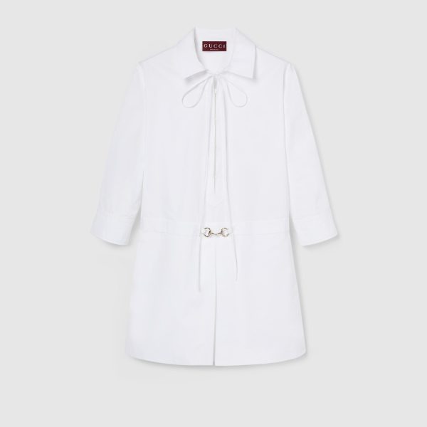 Cotton Poplin Shirt Dress With Horsebit