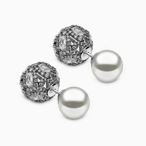 Duet 18K White Gold White Australian South Sea Pearl and Diamond Stud Earrings