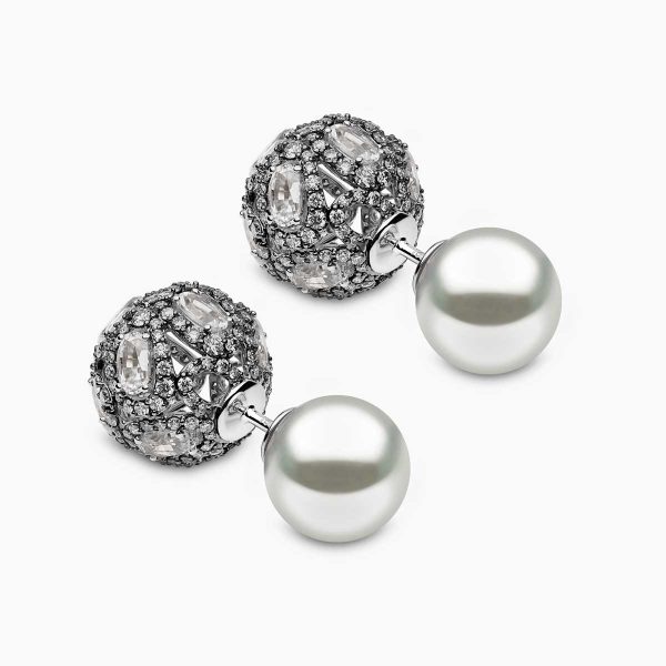 Duet 18K White Gold White Australian South Sea Pearl and Diamond Stud Earrings