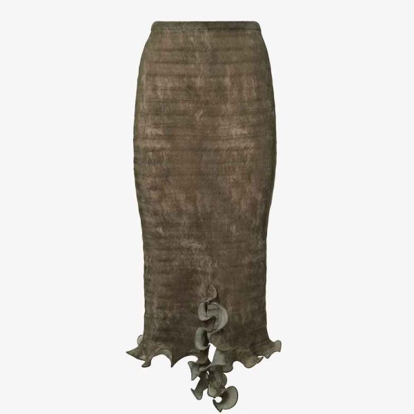 Green Printed Pleated Skirt