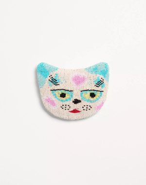 Le Chat De La Maison Brooch In Jacquard Fabric With Resin Bead Embroidery