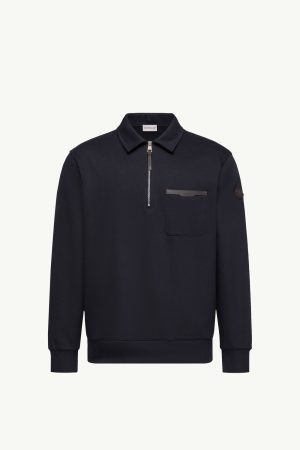 Leather Logo Cotton Blend Half-Zip Sweatshirt