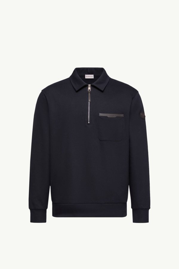 Leather Logo Cotton Blend Half-Zip Sweatshirt