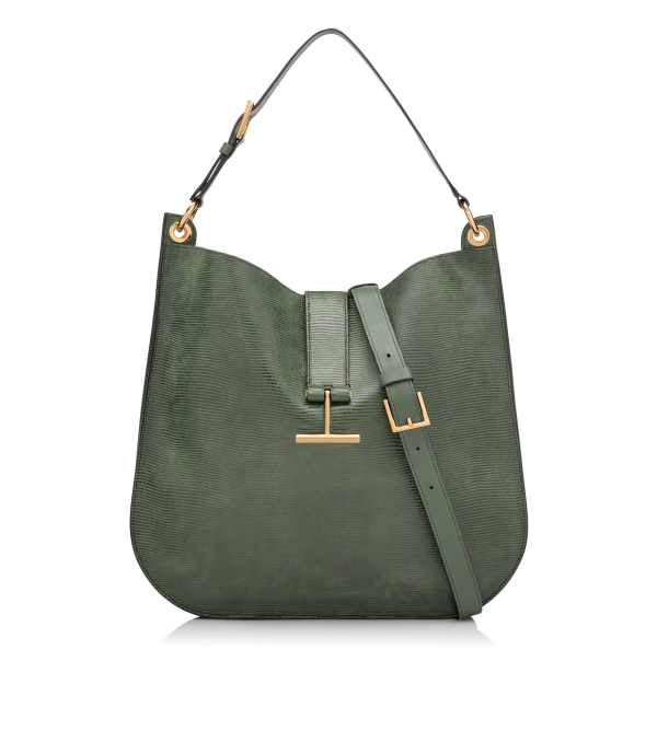 Lizard-Effect Suede Leather Tara Large Crossbody