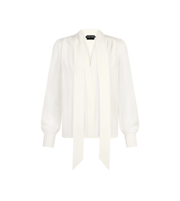 Long Sleeve V-neck Lavalliere Blouse