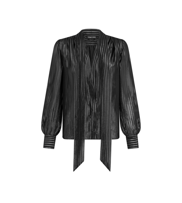 Long Sleeve V-neck Lavalliere Blouse