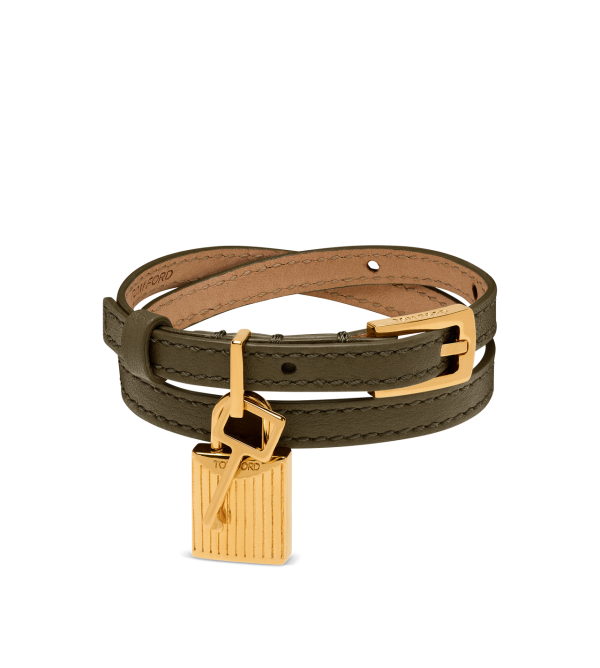 Natural Grain Leather Padlock Bracelet