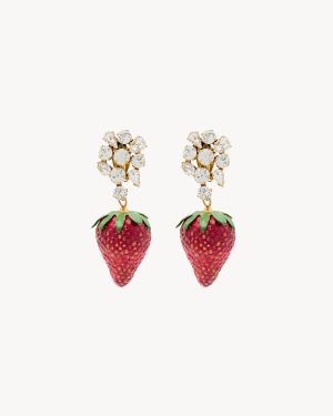 Rhinestone Strawberry Earrings In Resin And Metal