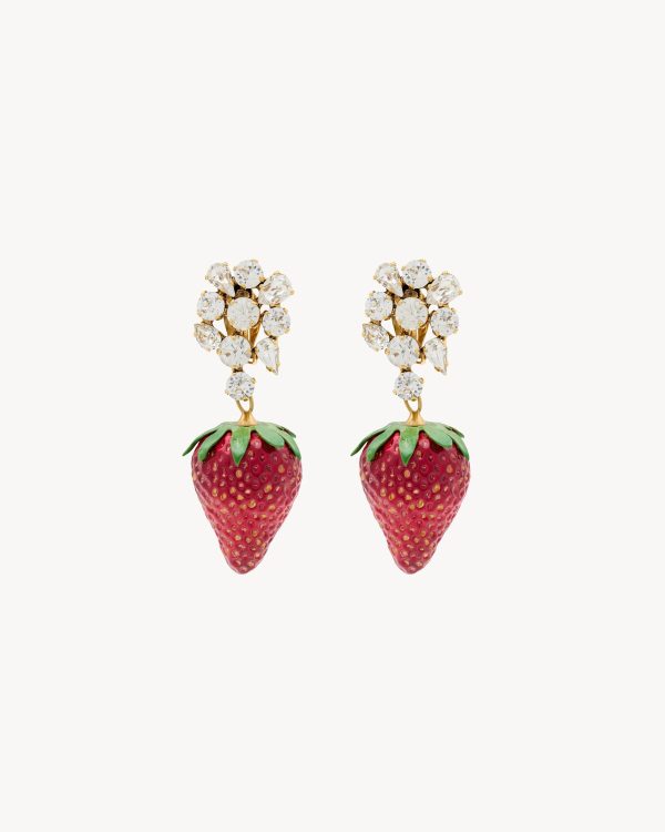 Rhinestone Strawberry Earrings In Resin And Metal