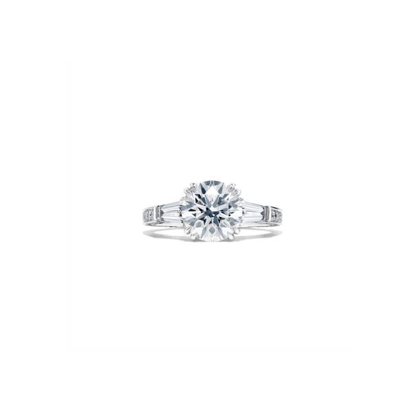 Round And Baguette White Diamond Engagement Ring, 2.30ct
