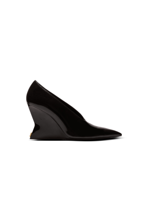 Shiny Lambskin Wedge Pumps