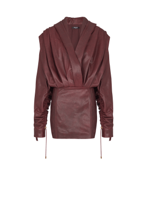 Short Hooded Dress In Washed Lambskin