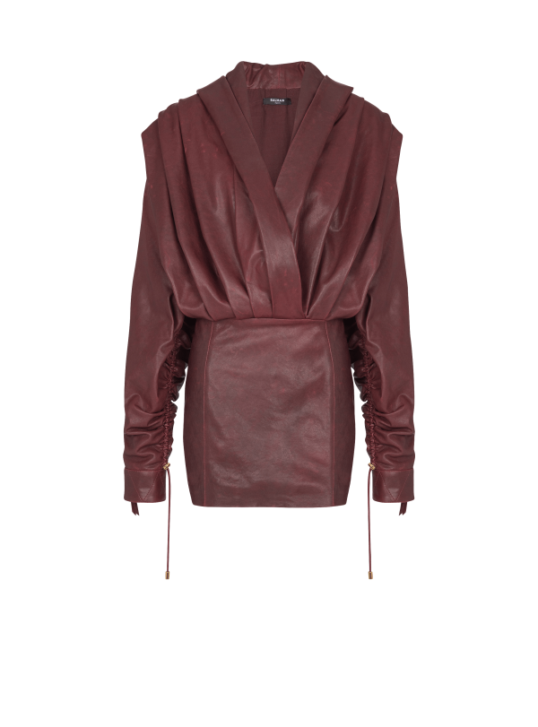 Short Hooded Dress In Washed Lambskin