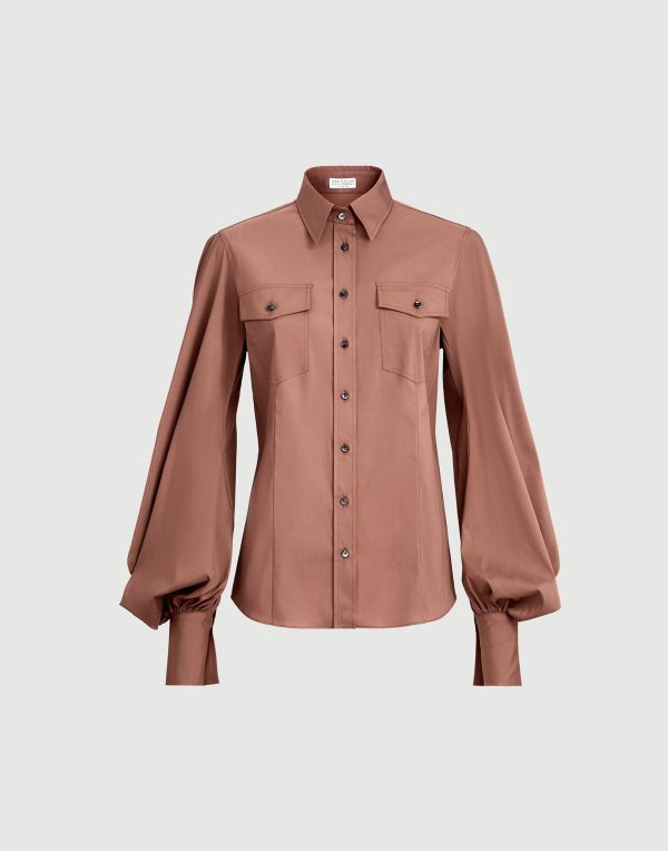 Stretch Cotton Poplin Shirt With Monili