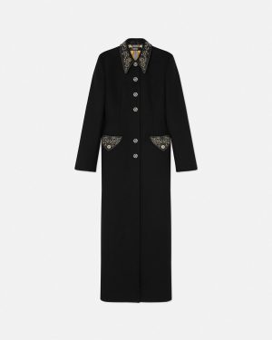 Studded Felted Wool Fitted Column Coat