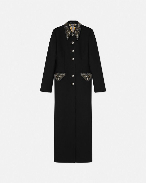 Studded Felted Wool Fitted Column Coat