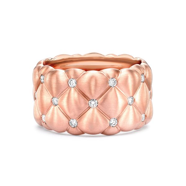 Treillage Brushed Rose Gold & Diamond Set Grande Ring