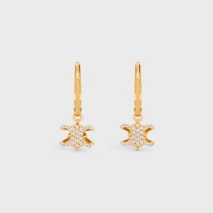 Triomphe Solitaire Sparkle Earrings In Strass And Brass With Gold Finish