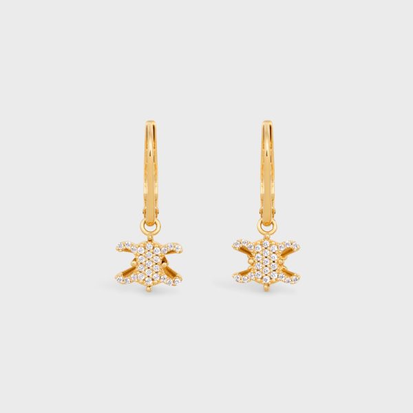 Triomphe Solitaire Sparkle Earrings In Strass And Brass With Gold Finish