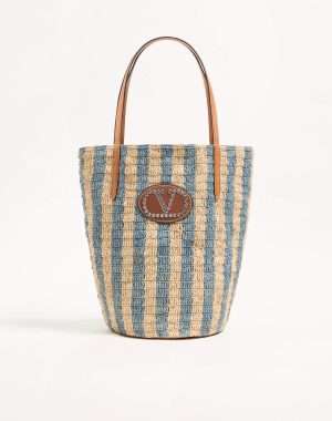 Valentino Garavani Striped Raffia Shopping Bag