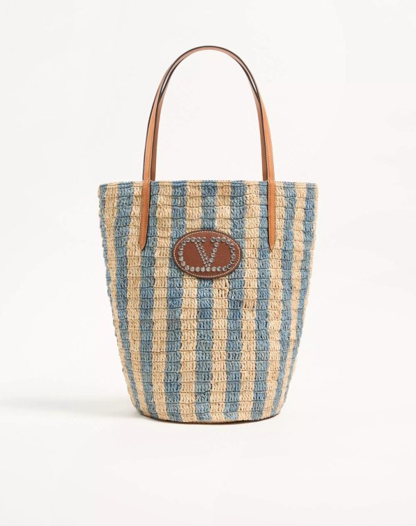 Valentino Garavani Striped Raffia Shopping Bag