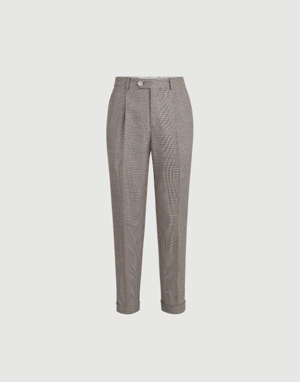 Virgin Wool, Silk And Linen Prince Of Wales Trousers With Pleat