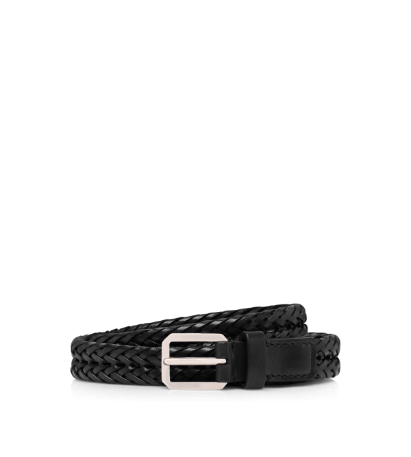 Woven Leather Beveled Buckle Belt