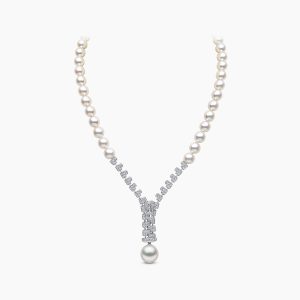 zyyp-18k-white-gold-multi-pearl-and-diamond-zip-necklace Zyyp 18K White Gold Multi Pearl and Diamond Zip Necklace