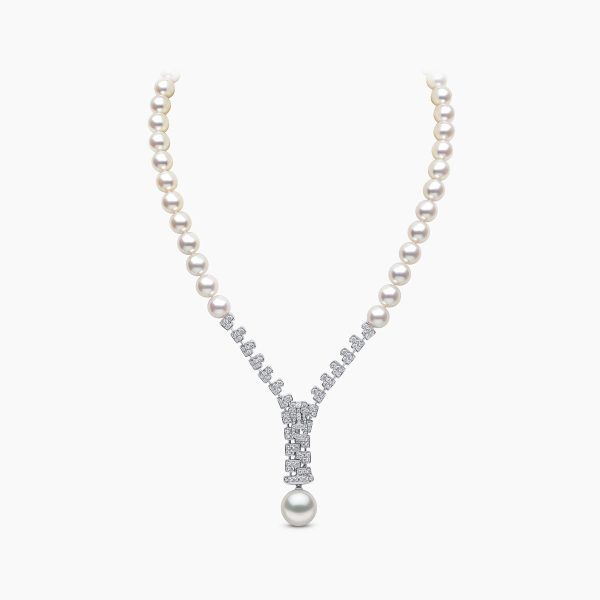 Zyyp 18K White Gold Multi Pearl and Diamond Zip Necklace